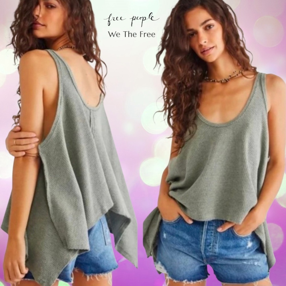 Free People Womens We The Free Sing La La‎ High Low Tank Top Moss Green Large
